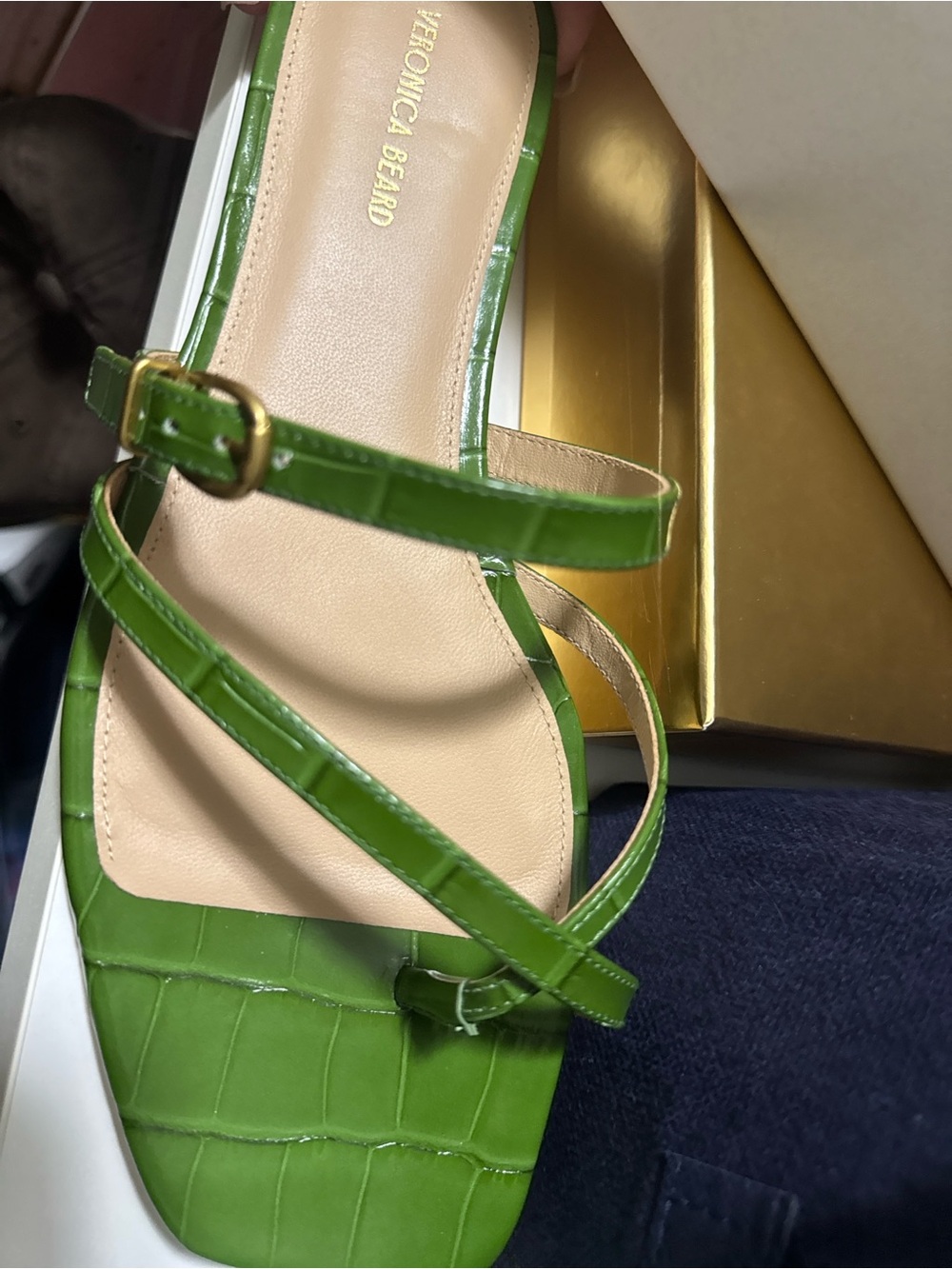 Veronica Beard Bright Green Croc-Embossed Strappy Sandal